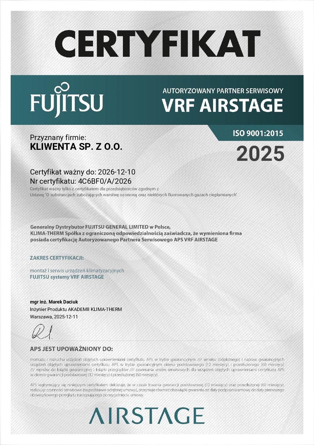 Fujitsu certificate - Kliwenta